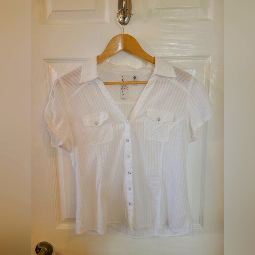 Sheer white blouse, Girl Krazy, size large